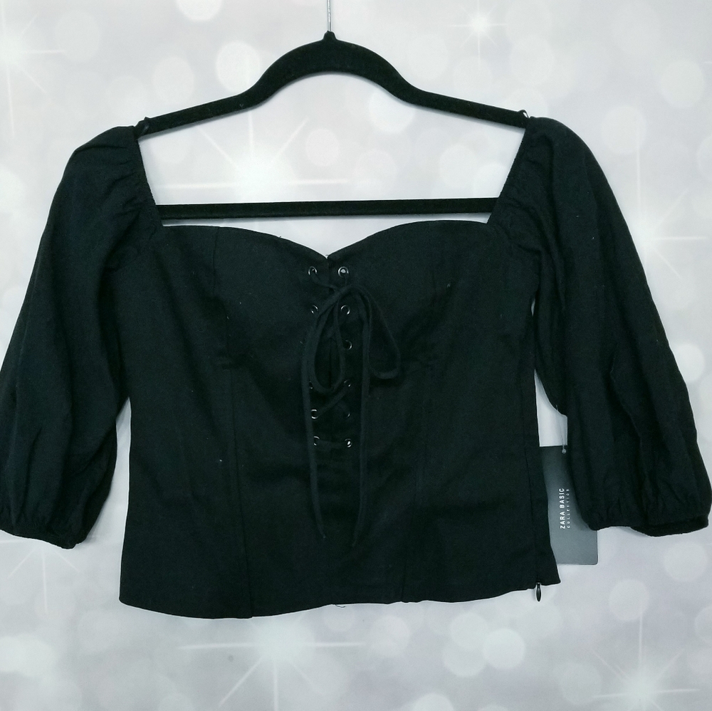 🚫SOLDⓂ️NWT ZARA BLACK LACE UP CORSET TOP - Picture 4 of 5